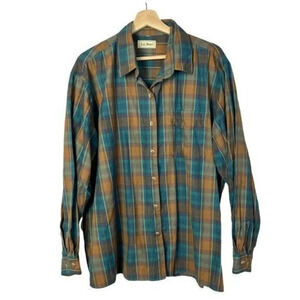 L.L. Bean Vintage Blue & Brown Plaid Long Sleeve Button Down XL